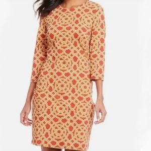 J. McLaughlin Catalina Cloth Sophia Sheath Dress In Rust Scribe Print Dress